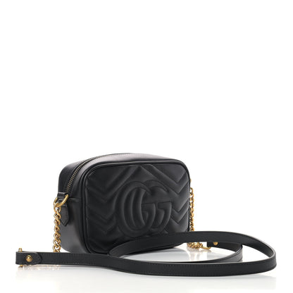 Gucci Calfskin Matelasse Mini GG Marmont Chain Shoulder Bag Black 3 of 9