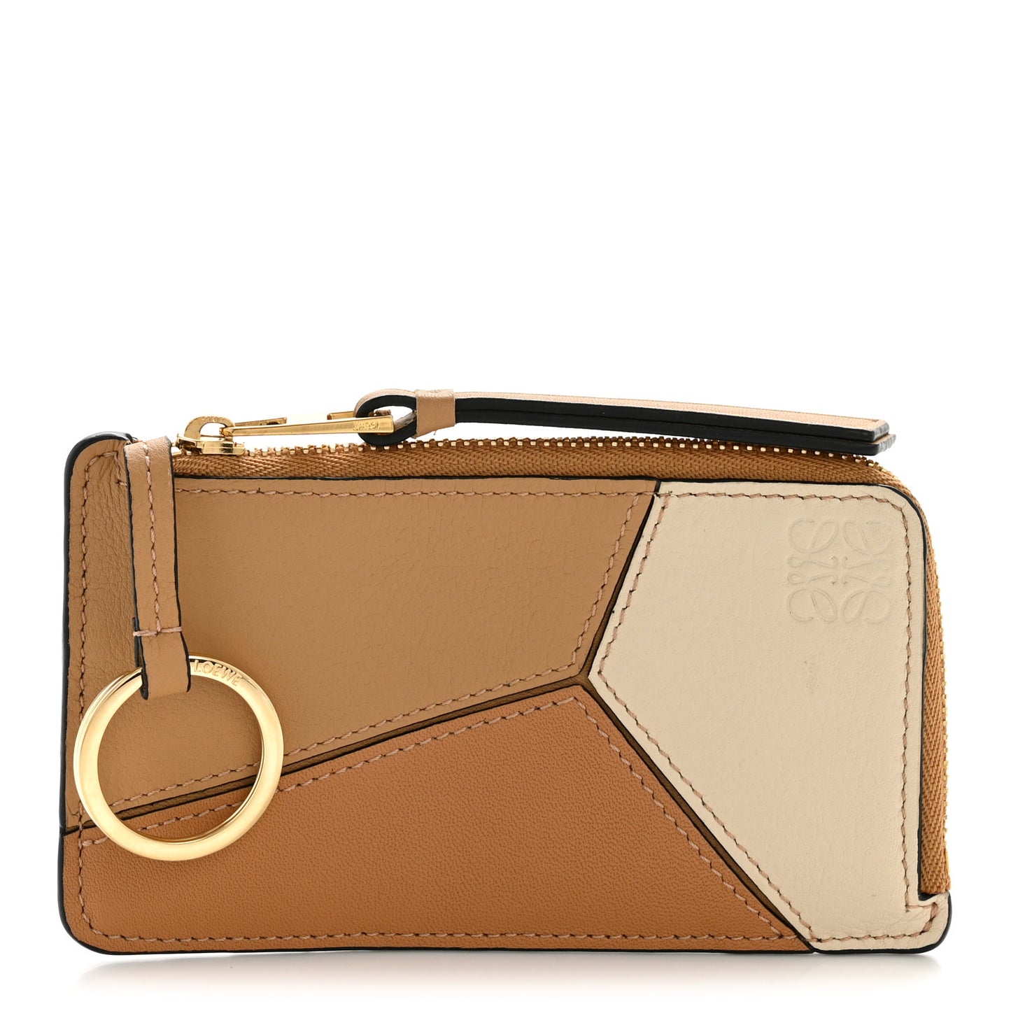 Calfskin Puzzle Colorblock Coin Card Holder Dune