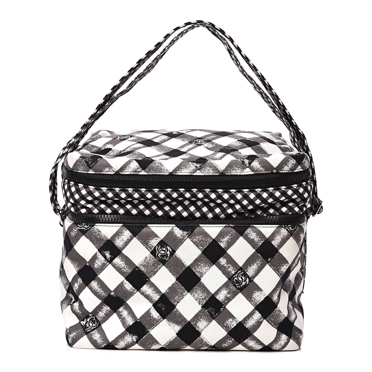 Canvas Gingham Printed CC Lunch Box Bag Black White
