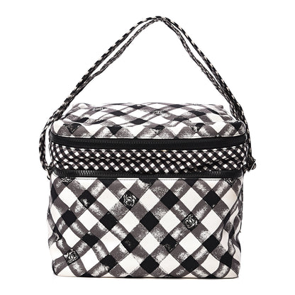 Chanel Canvas Gingham Printed CC Lunch Box Bag Black White 1 of 10