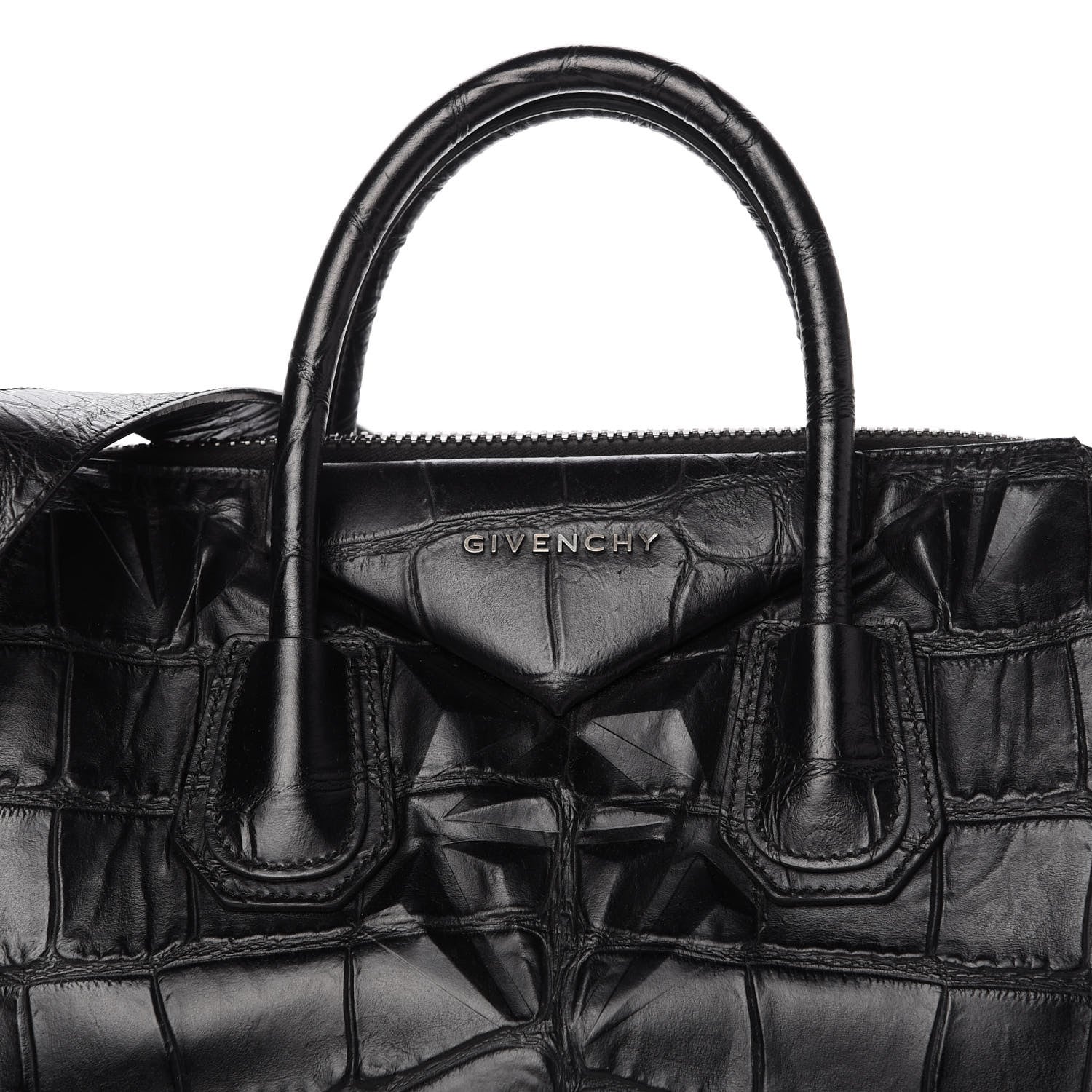 Givenchy Calfskin Crocodile Embossed 3D Stud Medium Antigona Black 10 of 10