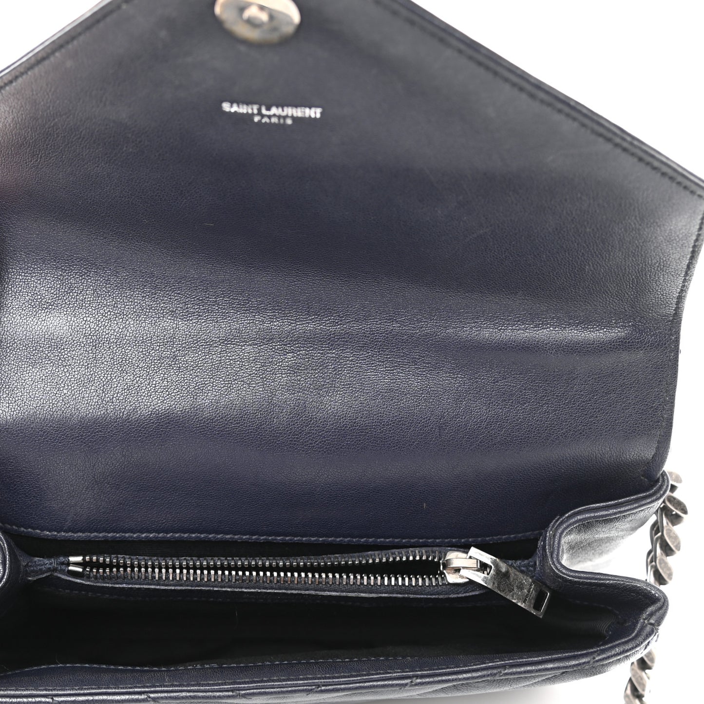 Sheepskin Matelasse Chevron Monogram Medium College Bag Deep Marine