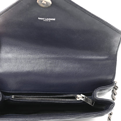 Saint Laurent Sheepskin Matelasse Chevron Monogram Medium College Bag Deep Marine 4 of 9