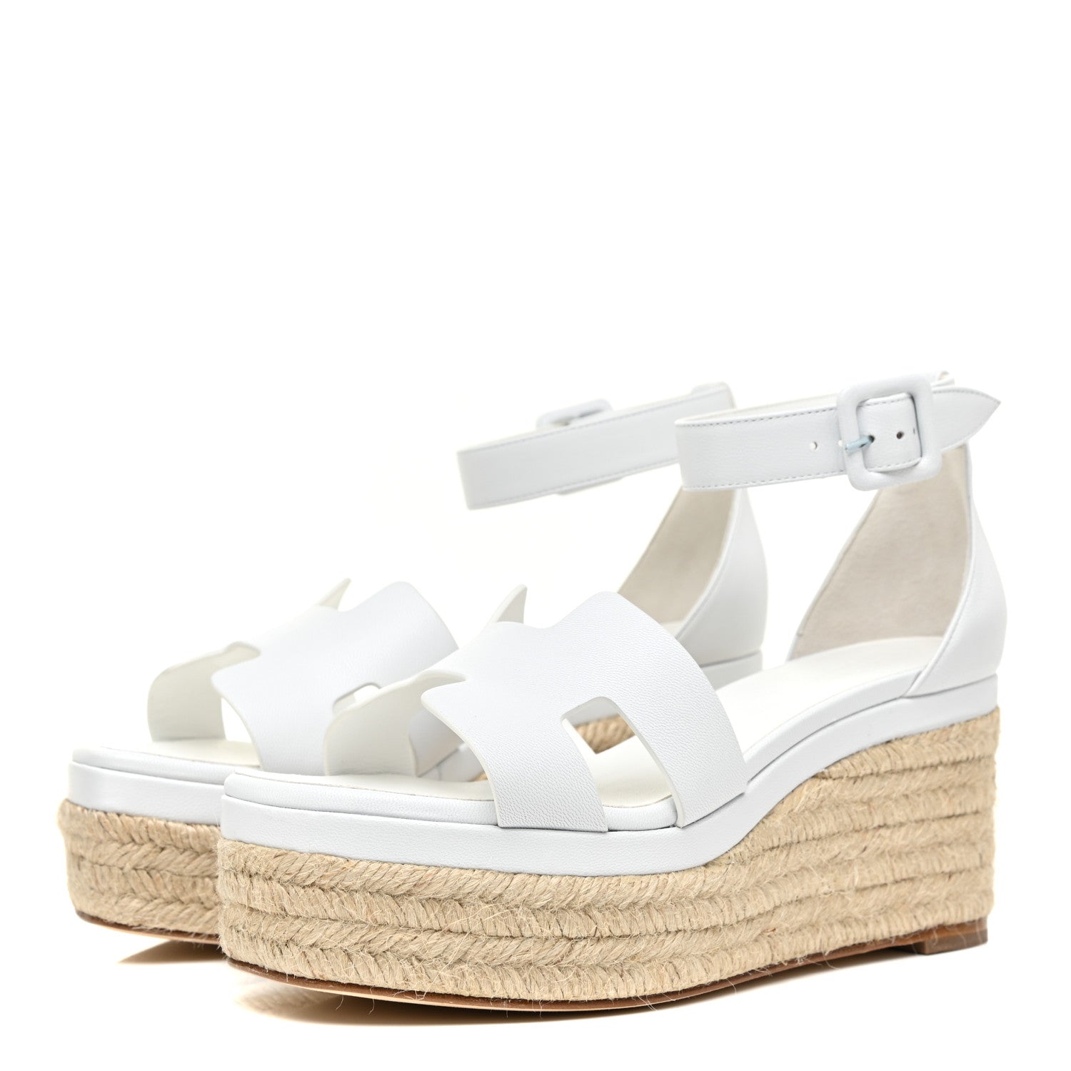 Hermes Goatskin Elda Espadrille Wedge Sandals 37 White 3 of 9