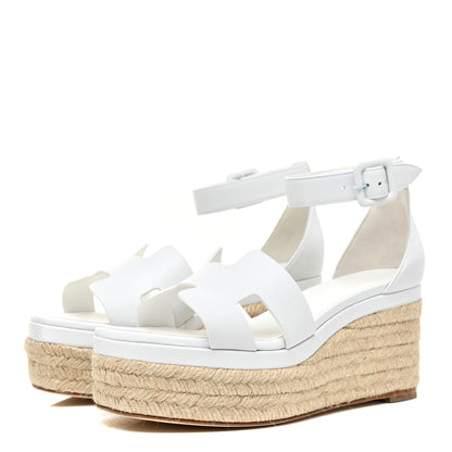 Hermes Goatskin Elda Espadrille Wedge Sandals 37 White 3 of 9