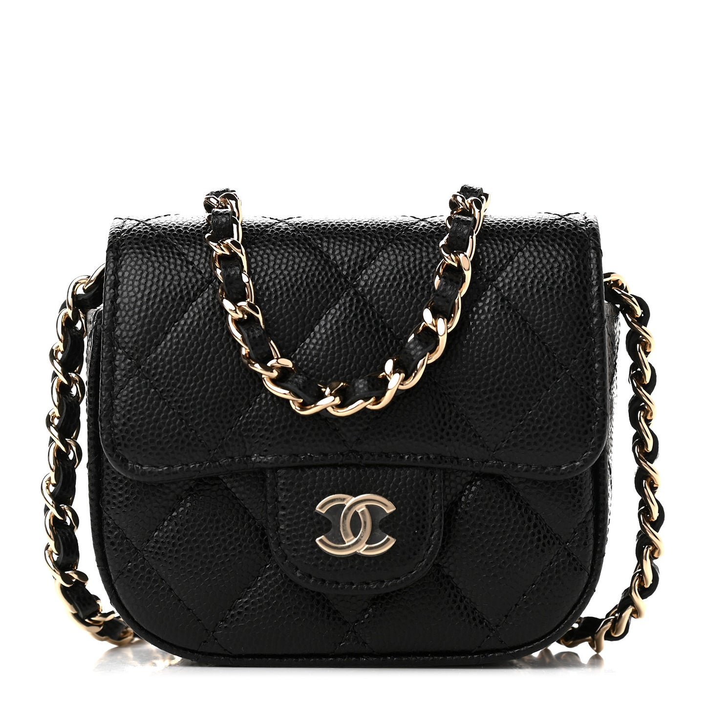 Caviar Quilted Mini Clutch With Chain Black