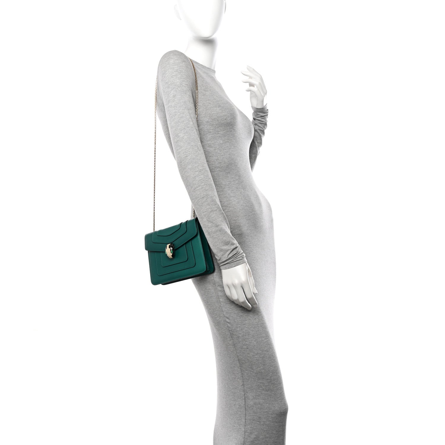 Bulgari Calfskin Small Serpenti Forever Snake Strap Crossbody Bag Emerald Green 3 of 11