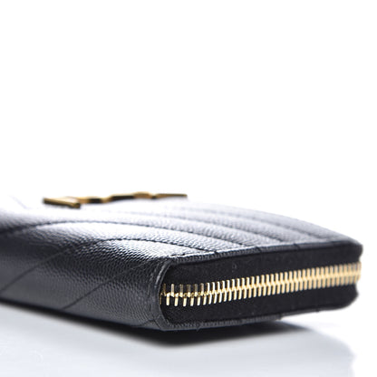 Saint Laurent Grain De Poudre Matelasse Chevron Monogram Zip Around Wallet Black 8 of 13