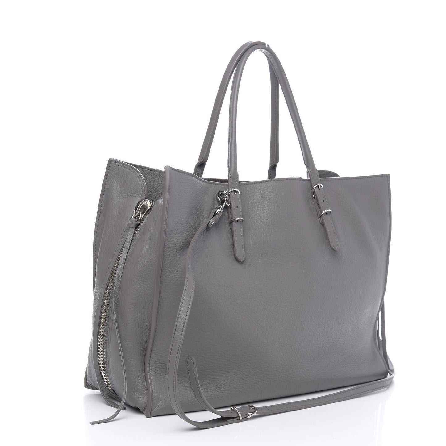 Veau Papier B4 Zip Around Tote Gris Acier