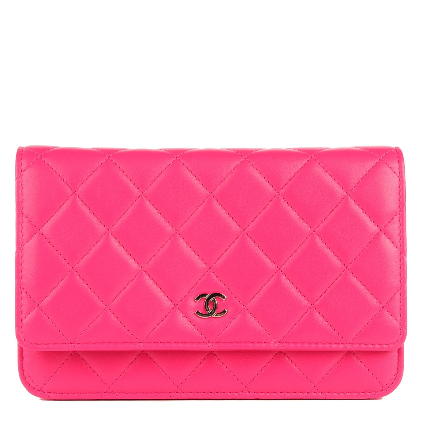 Lambskin Quilted Wallet On Chain WOC Dark Pink