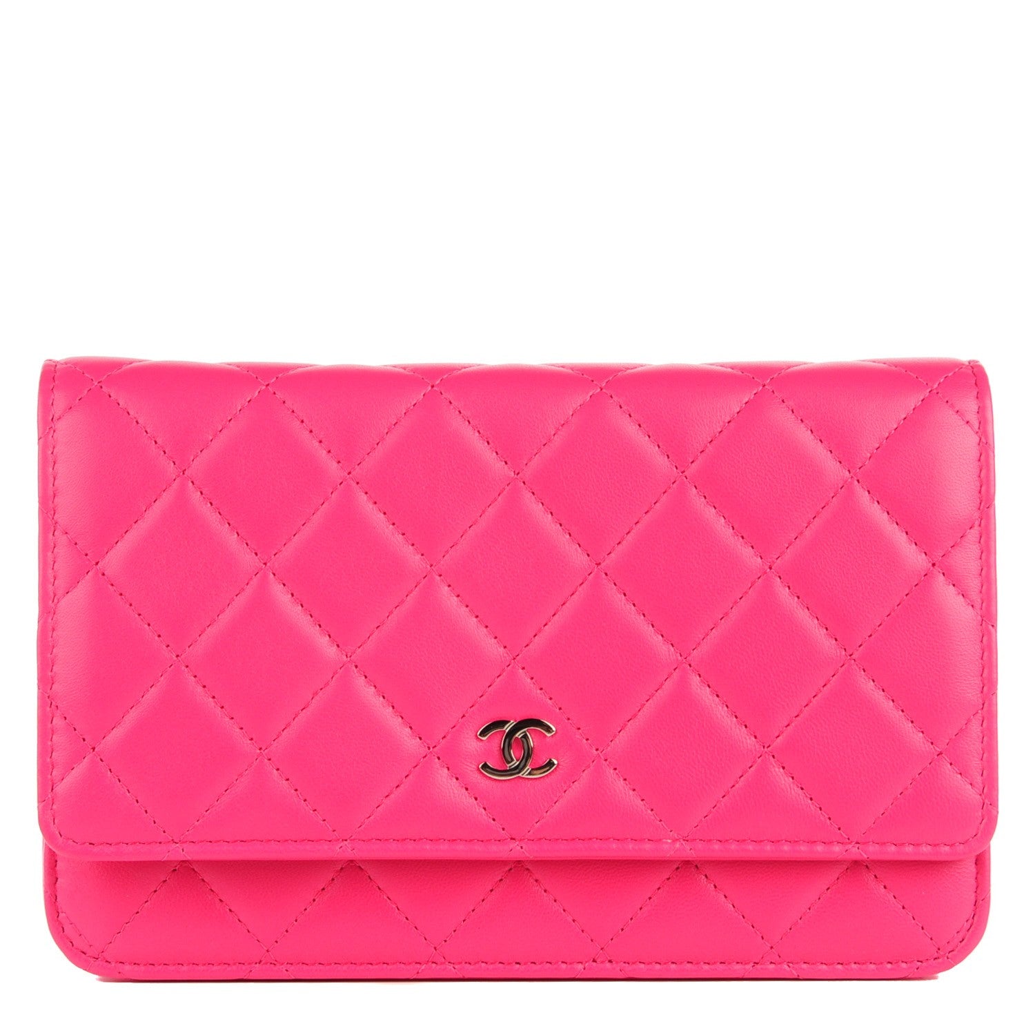 Chanel Lambskin Quilted Wallet On Chain WOC Dark Pink 1 of 8