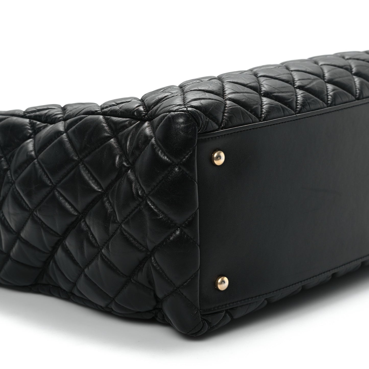 Aged Calfskin Quilted Large Coco Handle Shopping Tote Black
