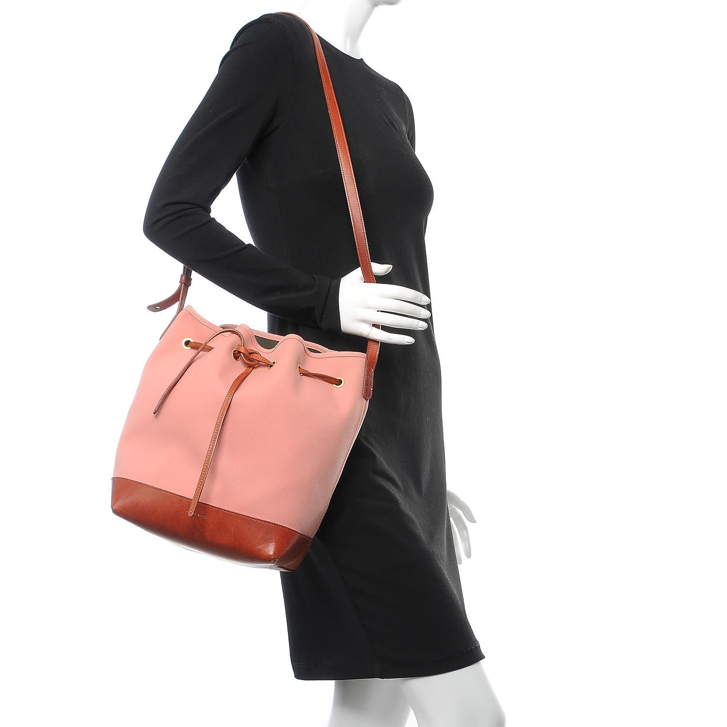 Mansur Gavriel Canvas Calfskin Bucket Bag Blush Moss 2 of 11