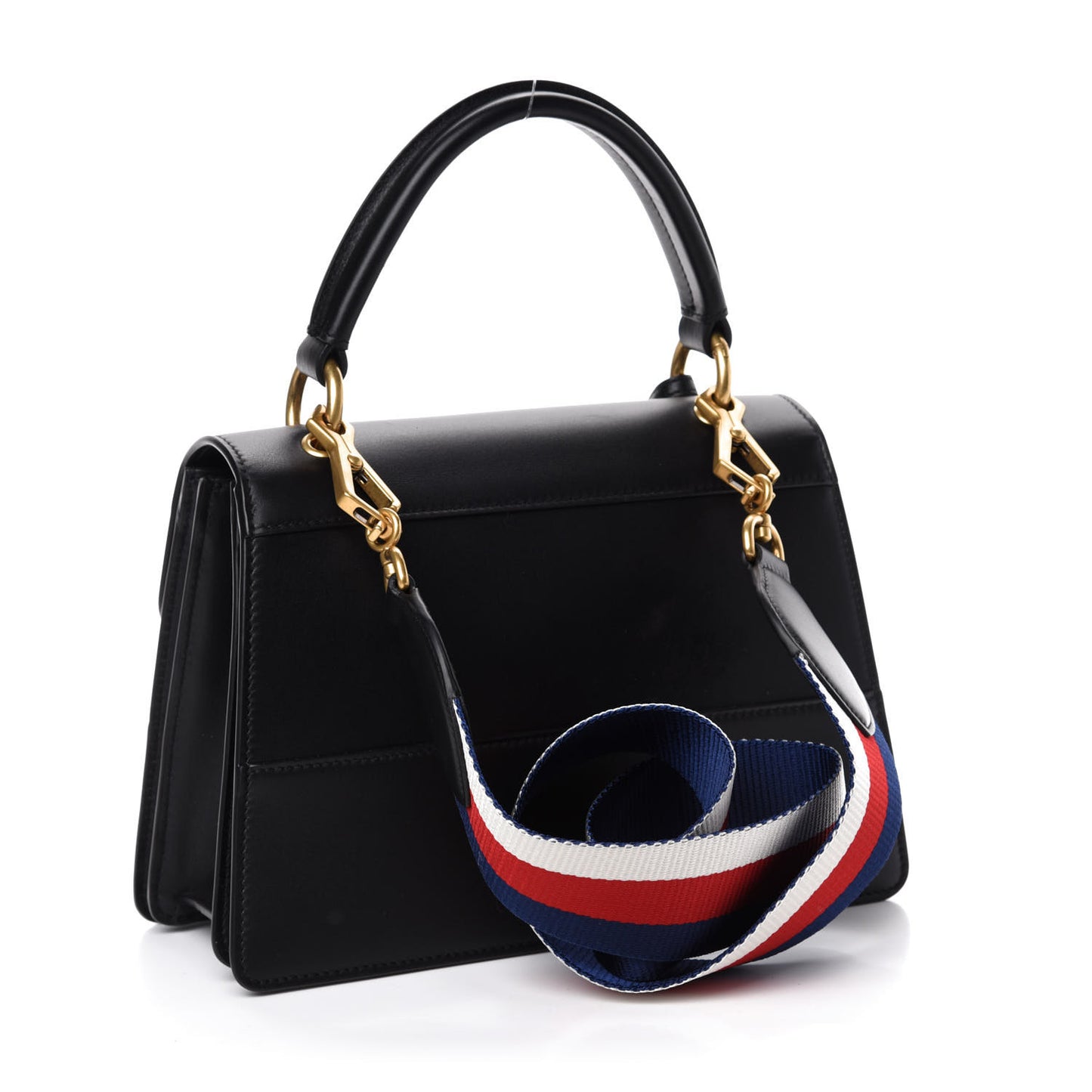 Calfskin Sylvie Web Small Queen Margaret Top Handle Bag Black