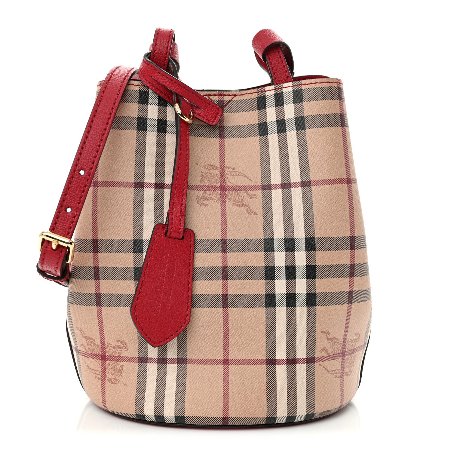 Burberry Haymarket Check Colours Small Lorne Bucket Crossbody Poppy Red 1 of 12