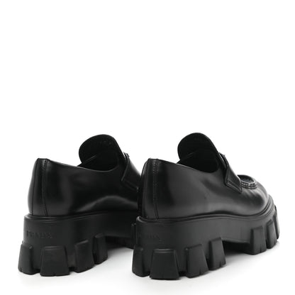 Prada Spazzolato Rois Metal Triangle Logo Monolith 55mm Loafers 41 Black 4 of 9