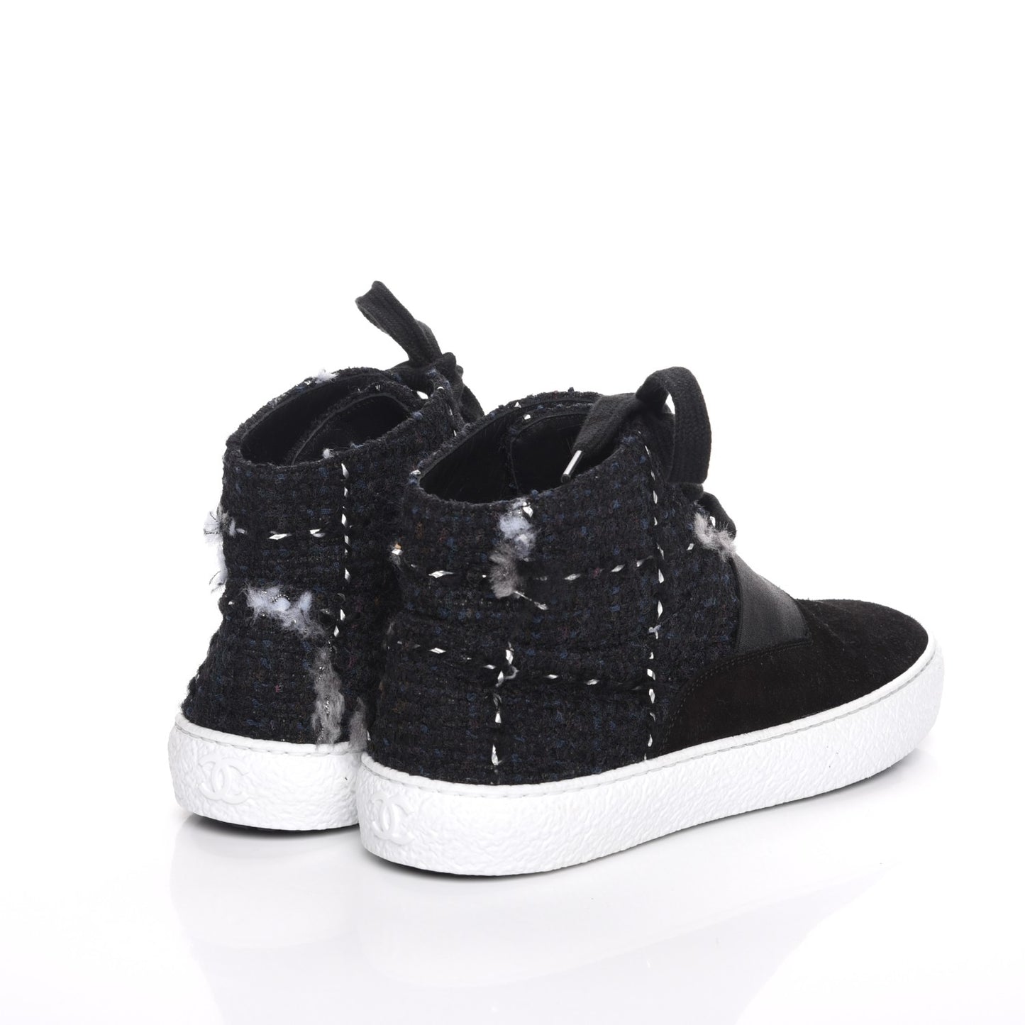 Suede Tweed High Top Sneakers 37 Black White