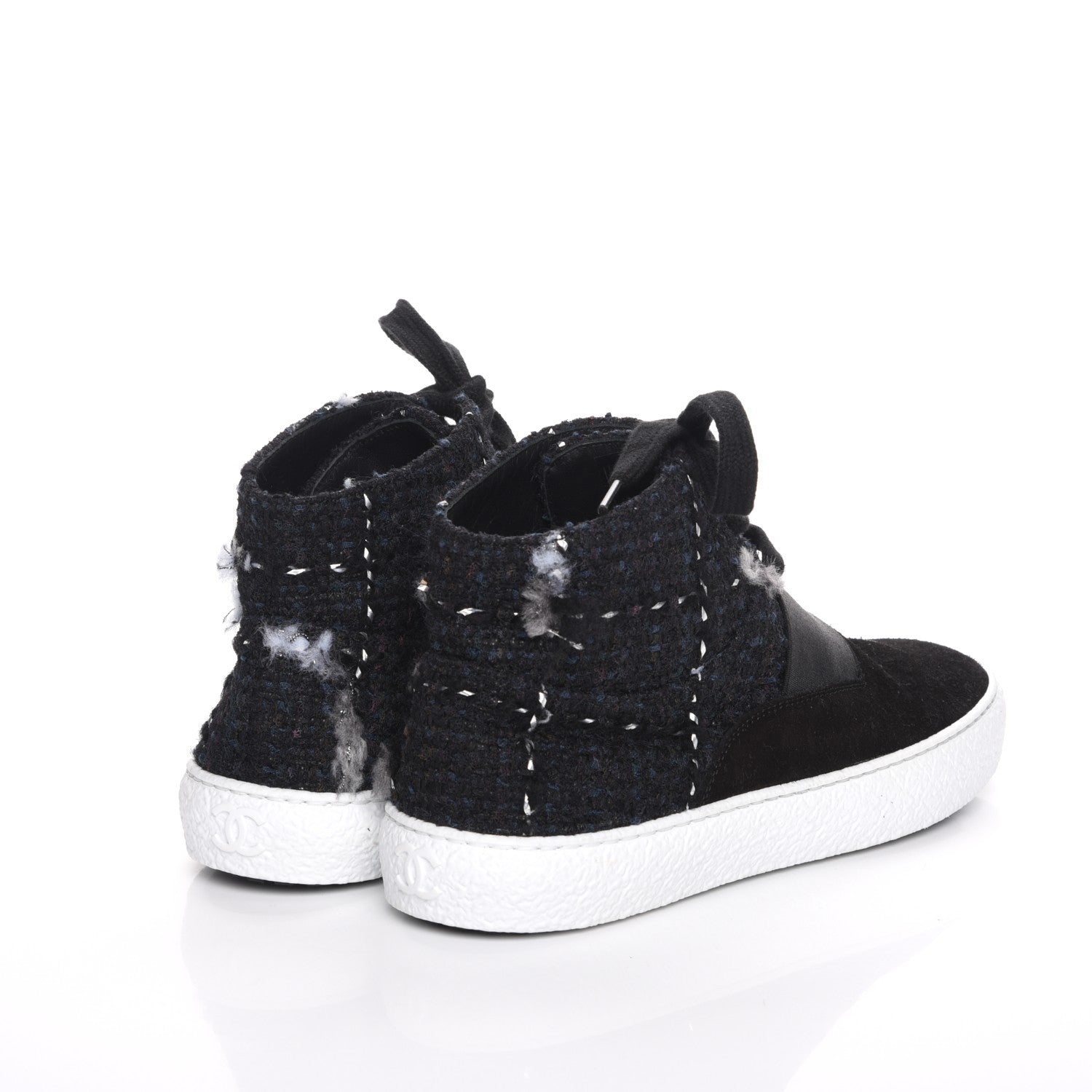 Chanel Suede Tweed High Top Sneakers 37 Black White 4 of 11