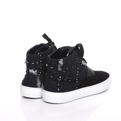 Chanel Suede Tweed High Top Sneakers 37 Black White 4 of 11
