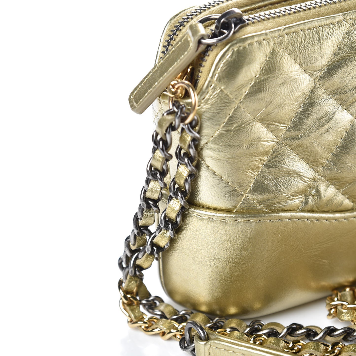 Metallic Aged Calfskin Quilted Small Gabrielle Clutch With Chain Gold