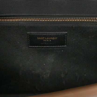 Saint Laurent Grain De Poudre Matelasse Chevron Large Monogram Satchel Dark Beige 6 of 10