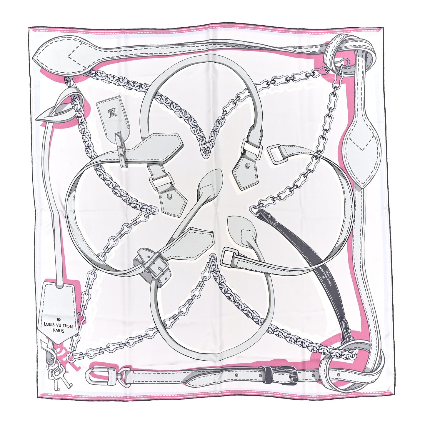 Silk Square Handle Me Scarf Grey Pink