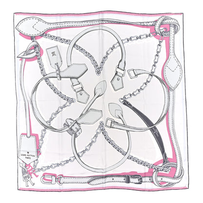 Louis Vuitton Silk Square Handle Me Scarf Grey Pink 1 of 5