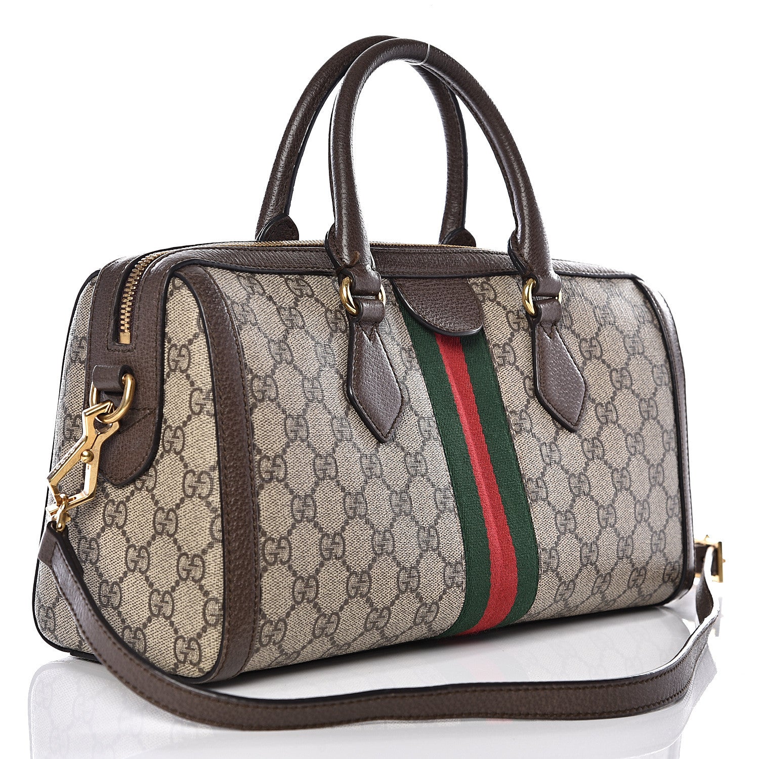 Gucci GG Supreme Monogram Web Medium Ophidia Boston Brown 2 of 11