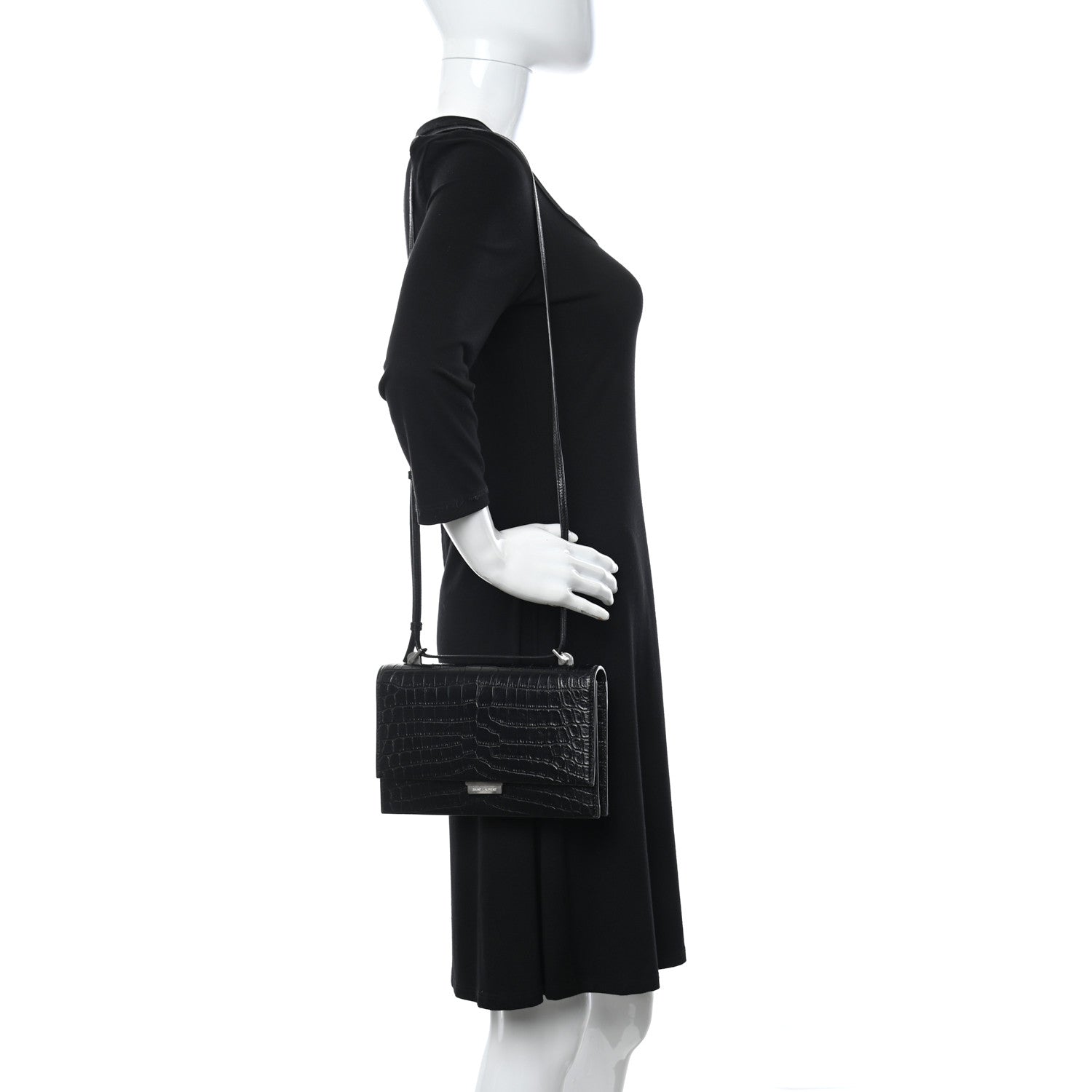 Saint Laurent Calfskin Crocodile Embossed Small Babylone Black 2 of 11