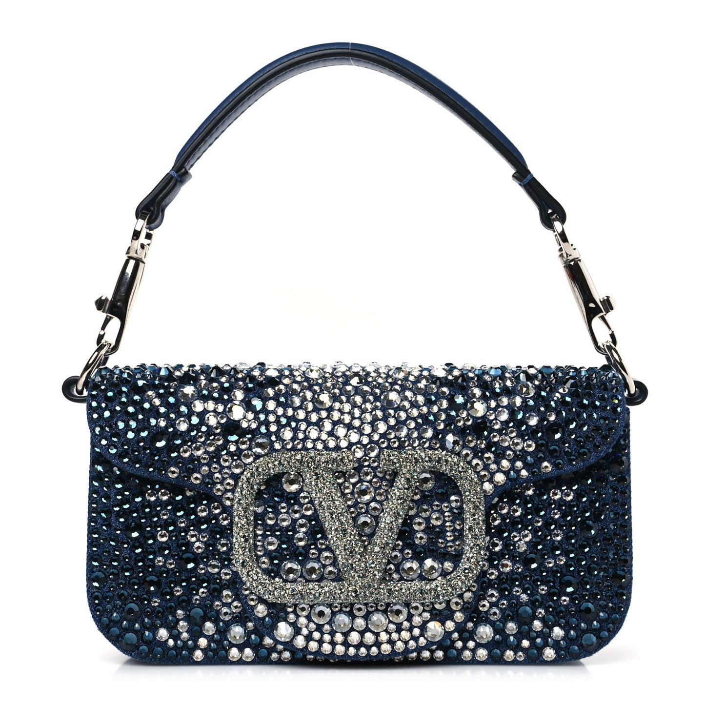 Denim Crystal Vlogo Embroidered Small Loco Shoulder Bag Montana Smoked Sapphire