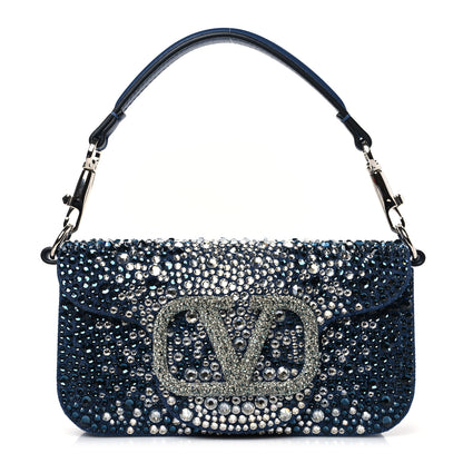 Valentino Garavani Denim Crystal Vlogo Embroidered Small Loco Shoulder Bag Montana Smoked Sapphire 1 of 9