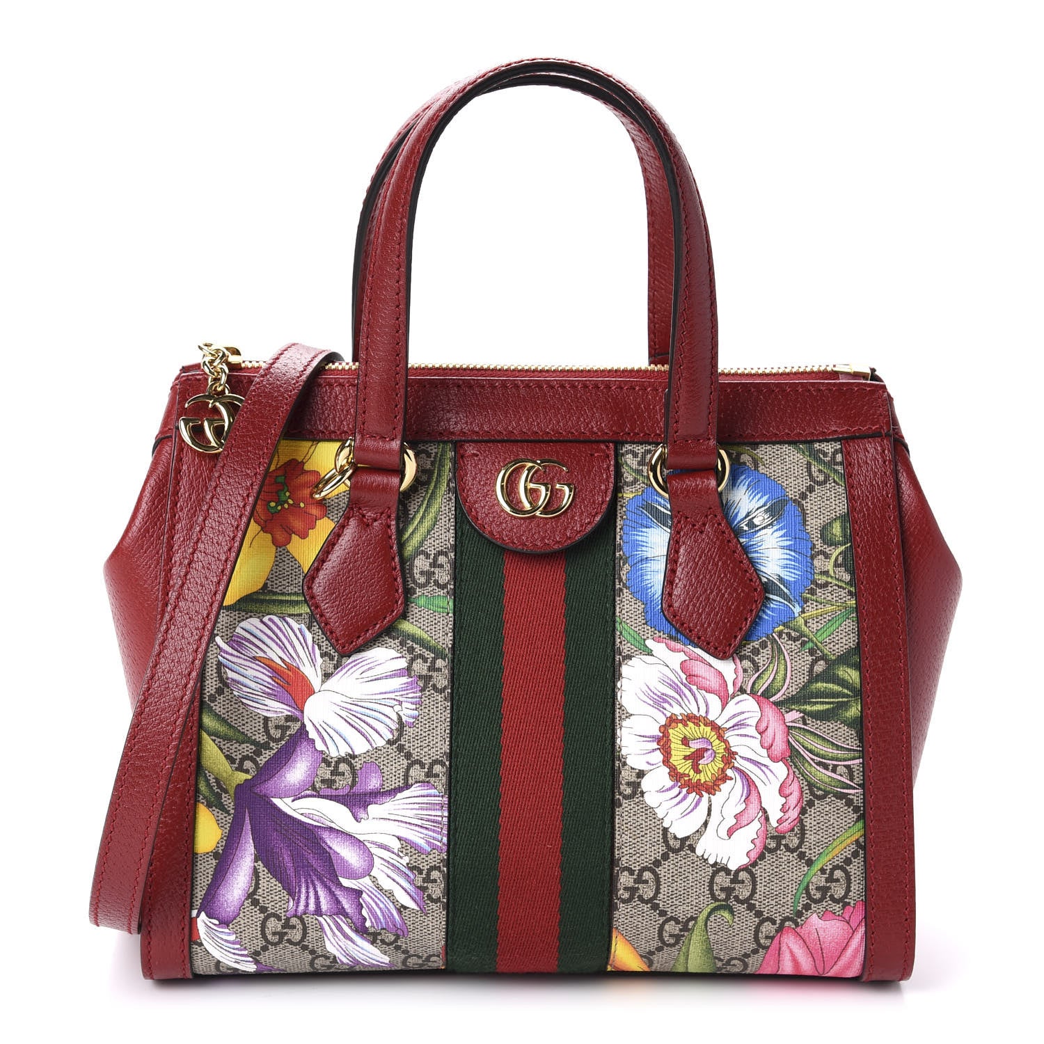 Gucci GG Supreme Monogram Flora Web Small Ophidia Tote Bag Red 1 of 10