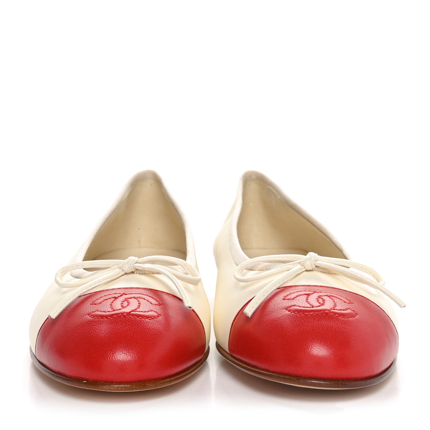 Chanel Lambskin Cap Toe Ballerina Flats 38.5 White Rouge 3 of 11