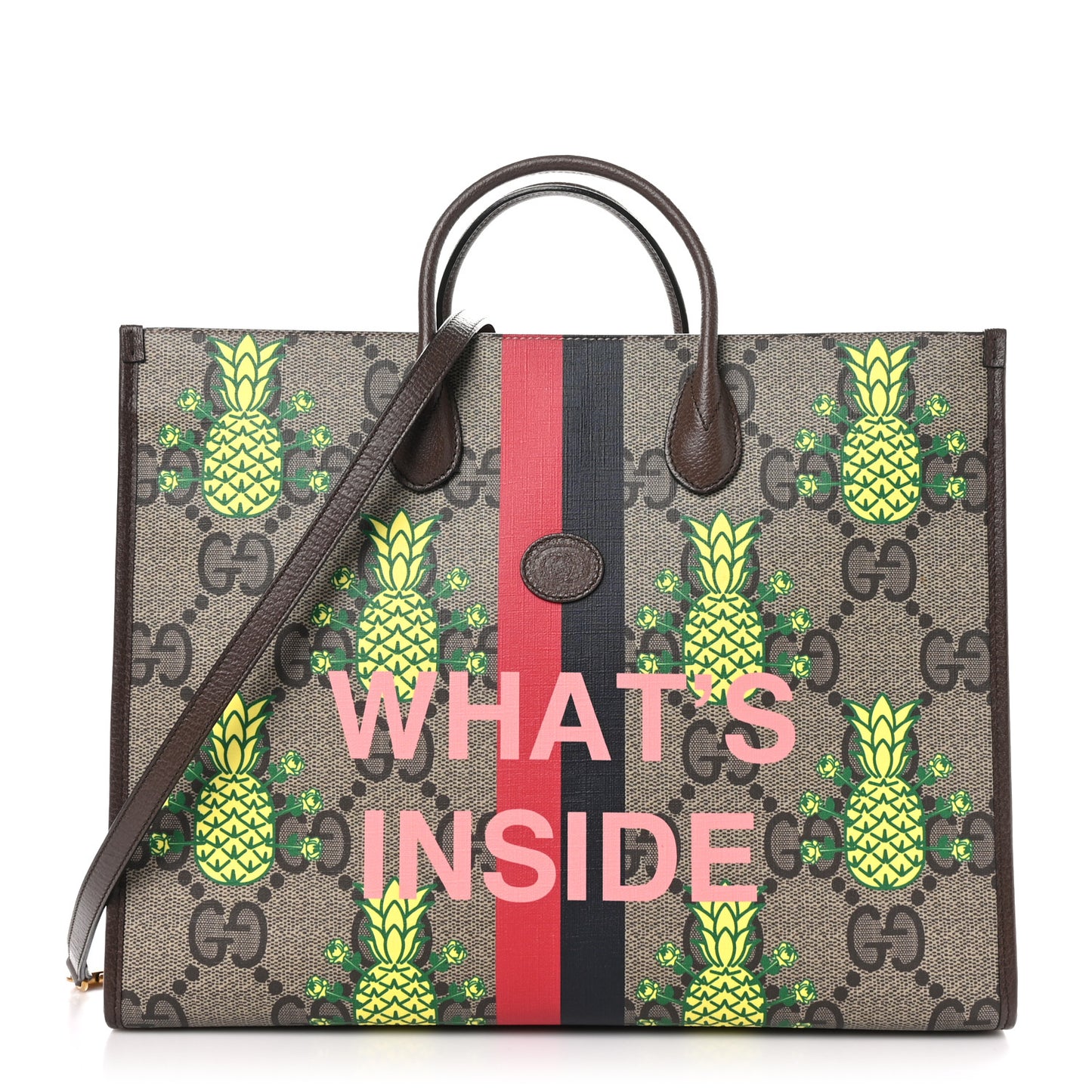 Maxi GG Supreme Monogram Pineapple Textured Dollar Calfskin Medium Retro Interlocking G Tote Bag Beige Ebony Green Pink New Acero