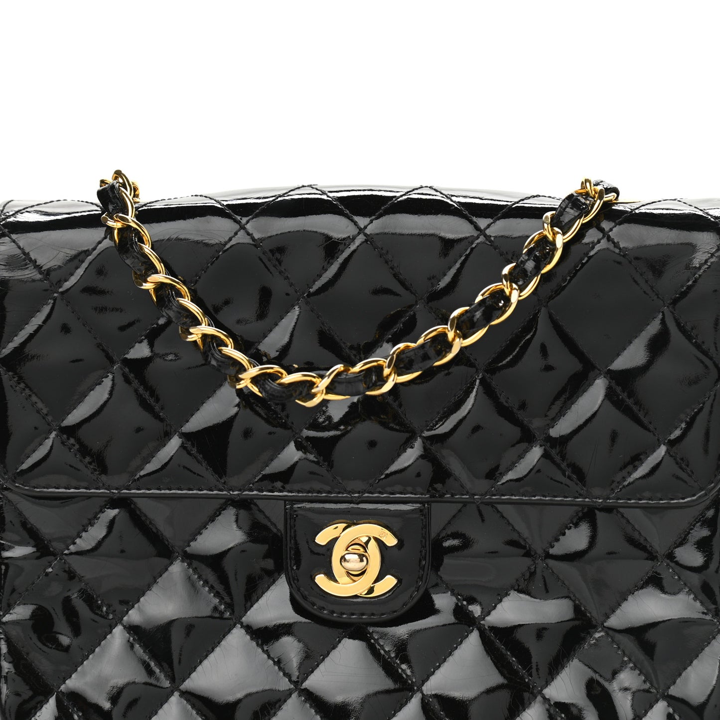 Patent Quilted Small Single Flap Black