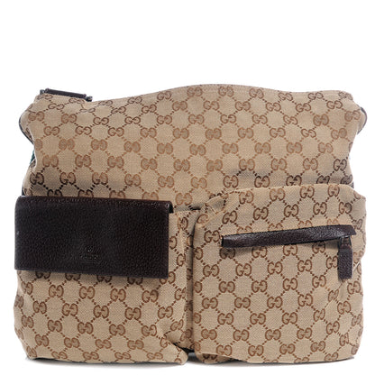 Gucci Monogram Web Medium Double Pocket Messenger Bag Dark Brown 1 of 7