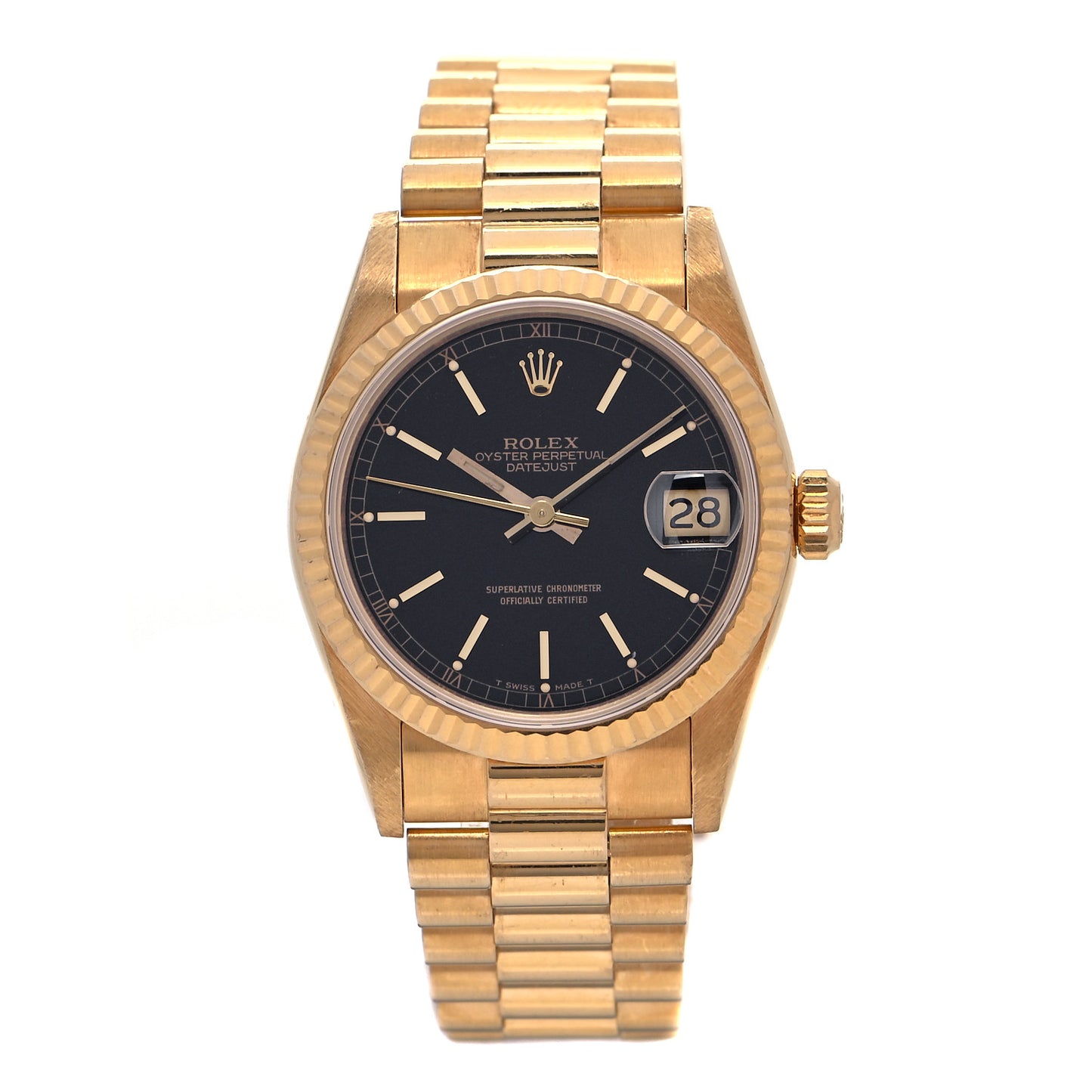 18K Yellow Gold 31mm Oyster Perpetual Datejust President Watch Black 68278