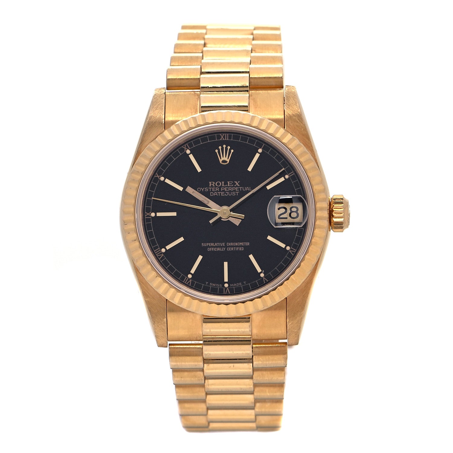 Rolex 18K Yellow Gold 31mm Oyster Perpetual Datejust President Watch Black 68278 1 of 4