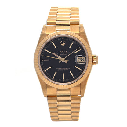 Rolex 18K Yellow Gold 31mm Oyster Perpetual Datejust President Watch Black 68278 1 of 4