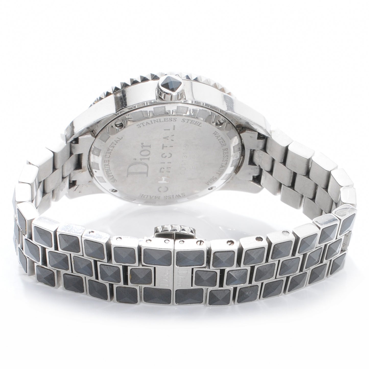 Stainless Steel Diamond Sapphire 33mm Christal Quartz Watch Black