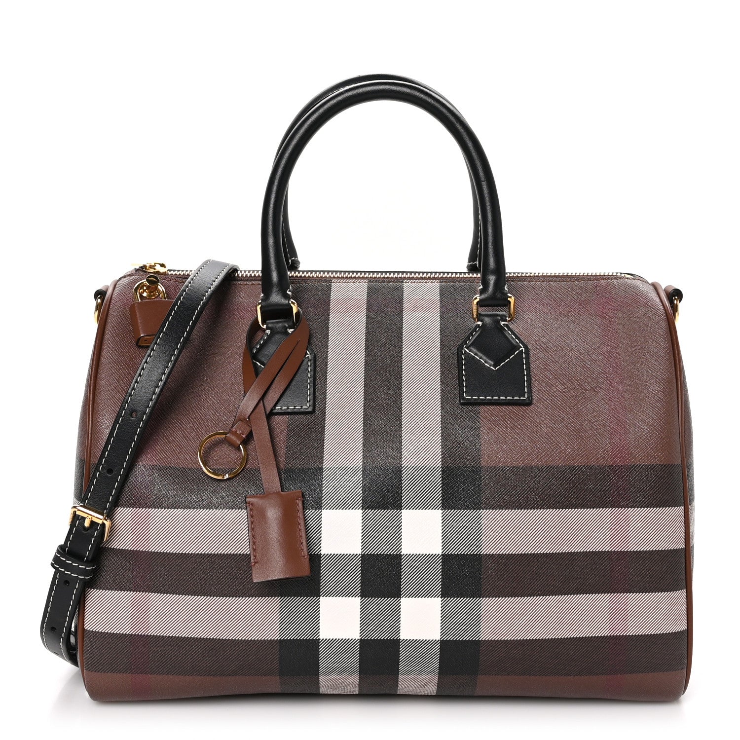 Burberry E-canvas Check Bowling Bag Dark Birch Brown 1 of 11