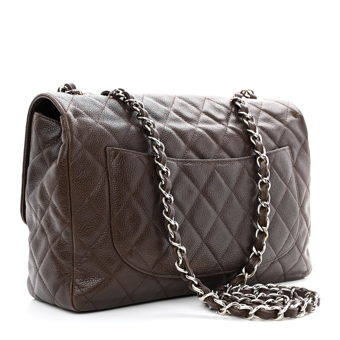 Caviar Quilted Jumbo Single Flap Dark Brown