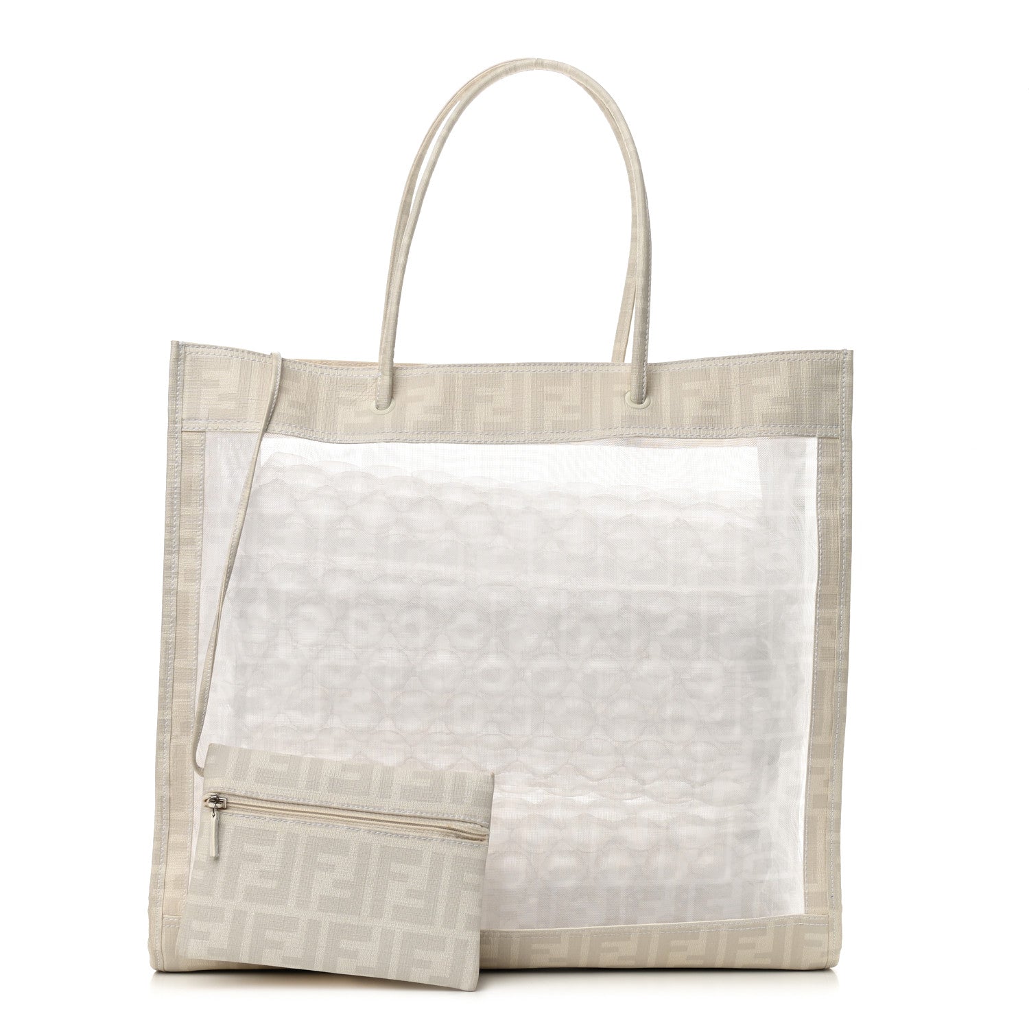 Fendi Mesh Glazed Fabric FF 1974 Tote White 1 of 10
