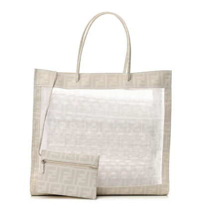 Fendi Mesh Glazed Fabric FF 1974 Tote White 1 of 10