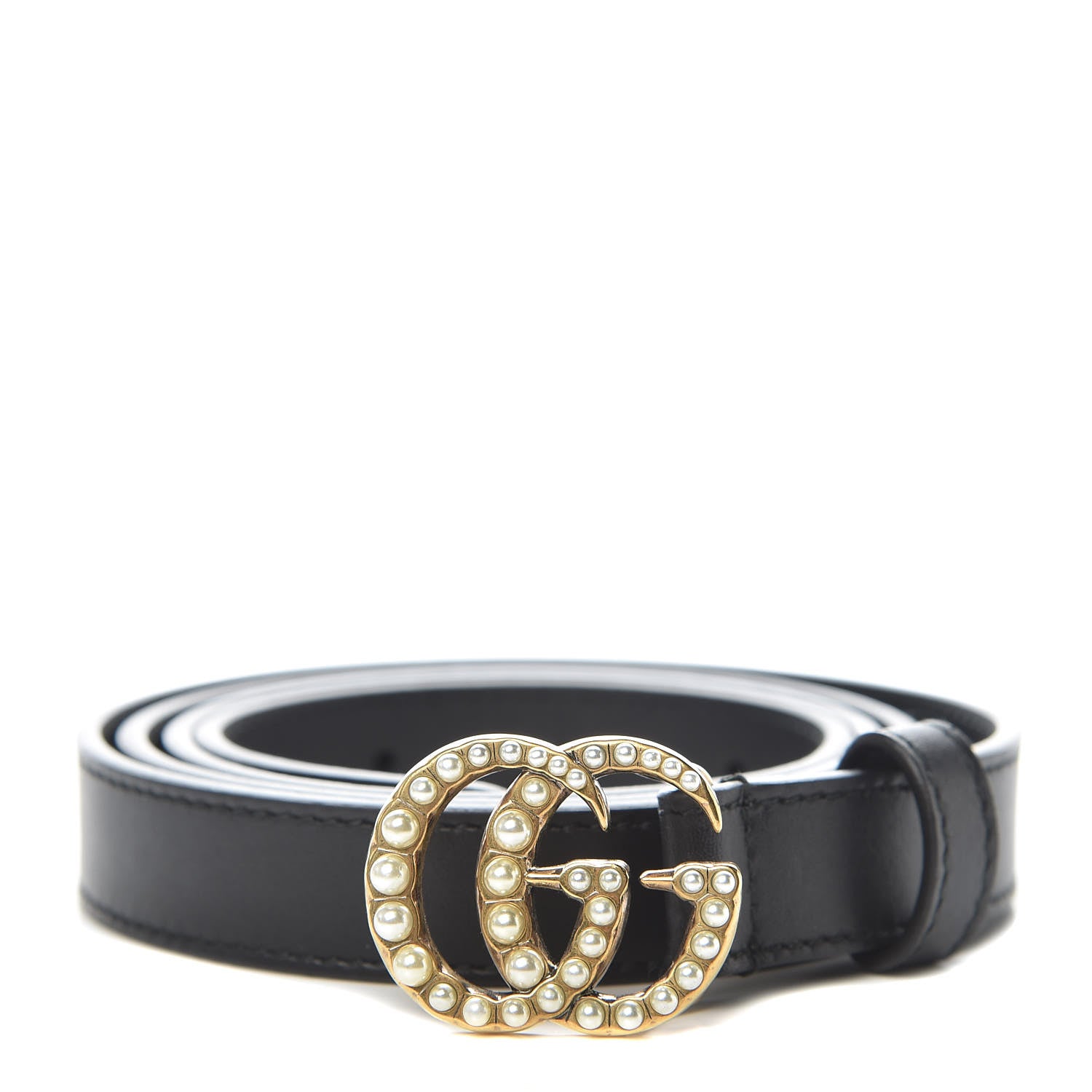 Gucci Calfskin Pearl Double G 20mm Belt 100 40 Black Cream 1 of 7