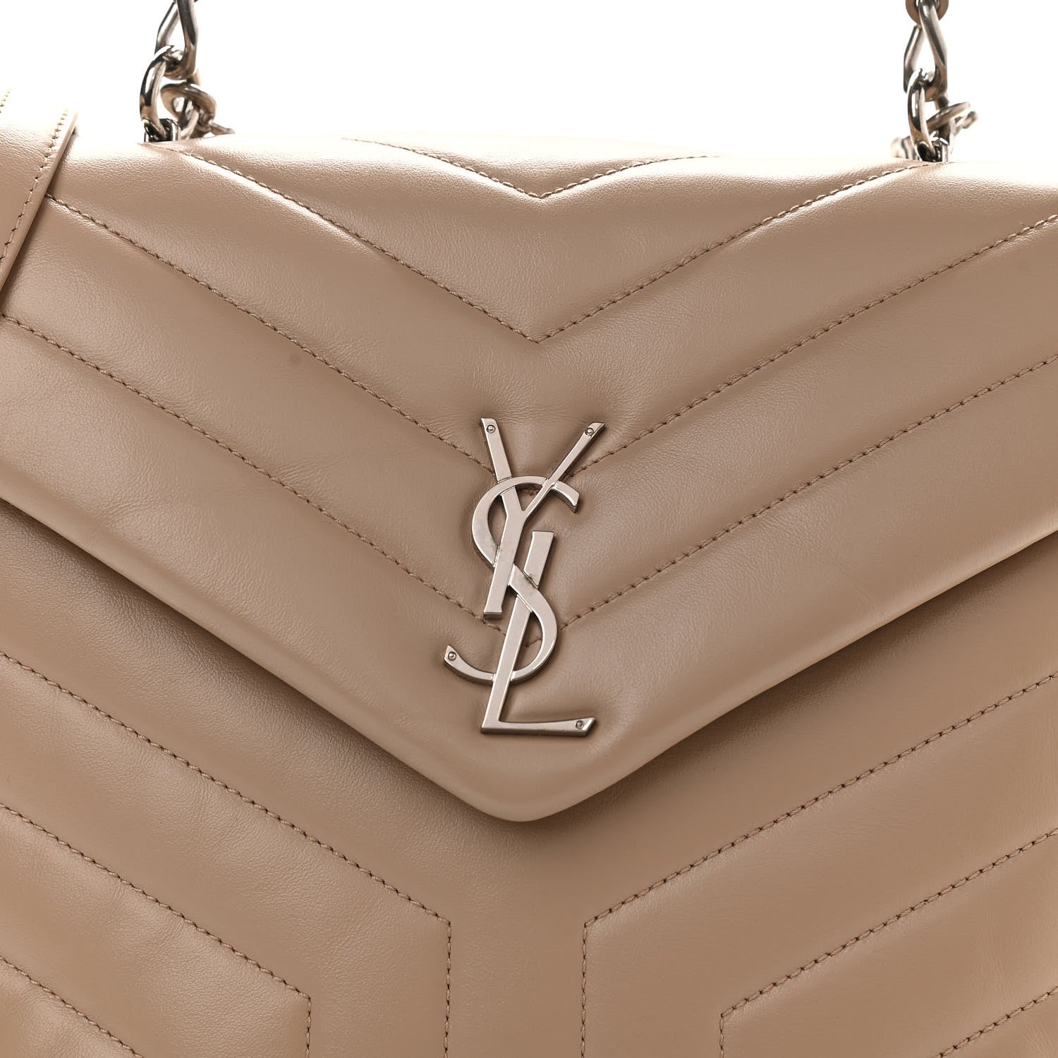 Saint Laurent Calfskin Y Quilted Monogram Medium Loulou Satchel Dark Beige 10 of 12