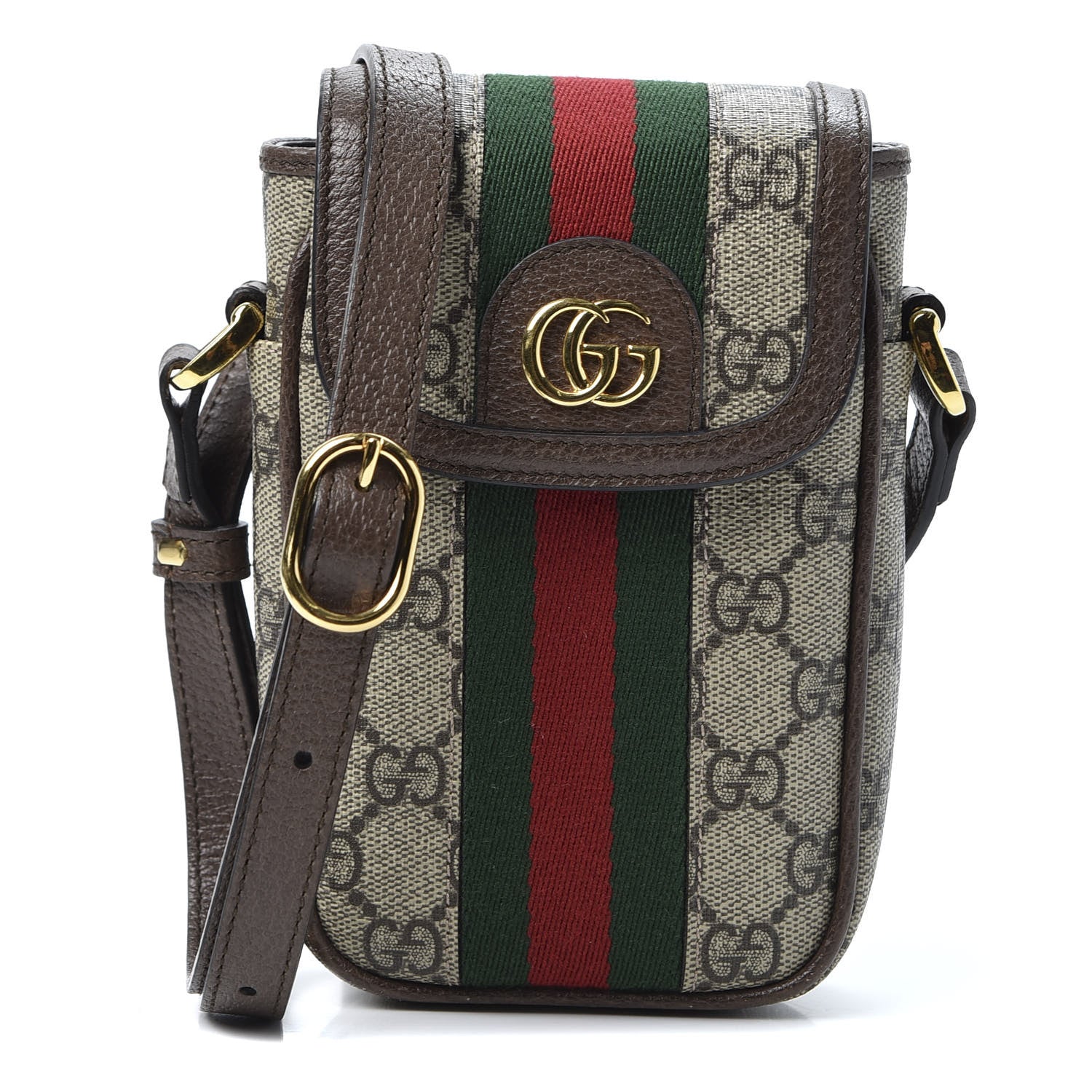 Gucci GG Supreme Monogram Web Ophidia Phone Crossbody Bag Beige New Acero 1 of 10
