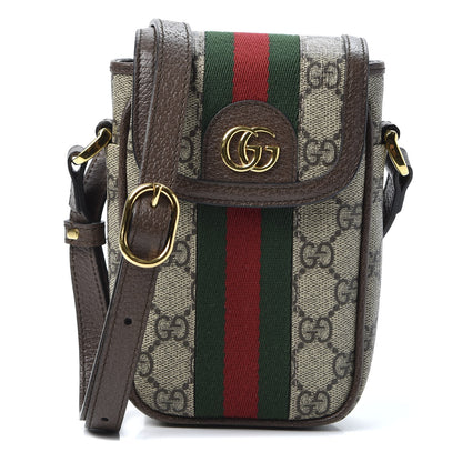 Gucci GG Supreme Monogram Web Ophidia Phone Crossbody Bag Beige New Acero 1 of 10