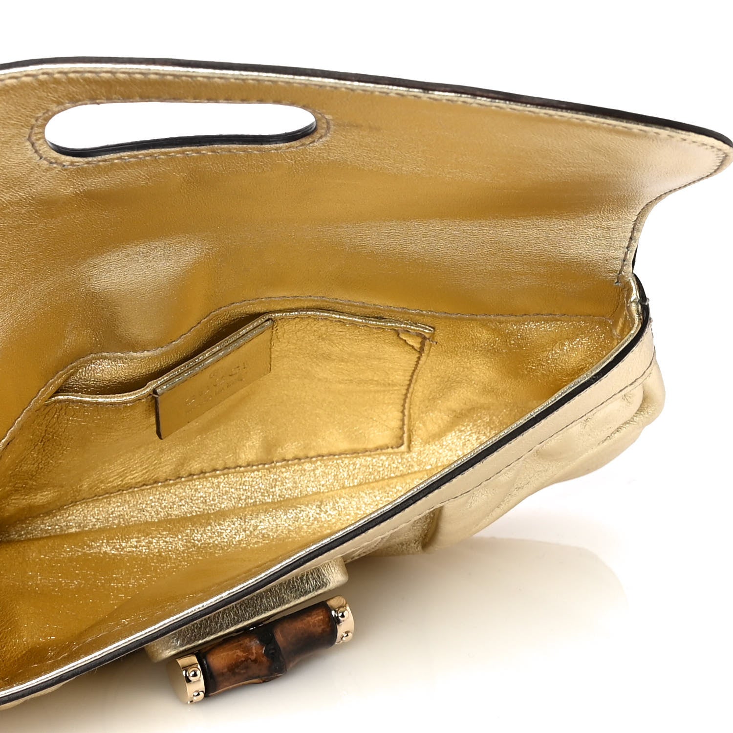 Gucci Metallic Calfskin Satin Bamboo Clutch Argento 5 of 15