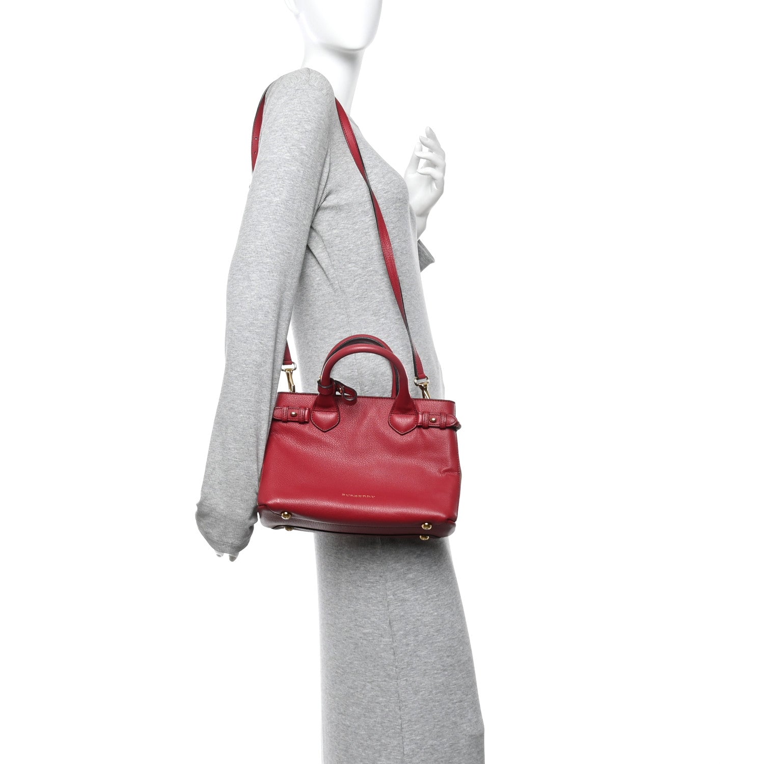 Burberry Grainy Calfskin House Check Small Banner Tote Red 2 of 9